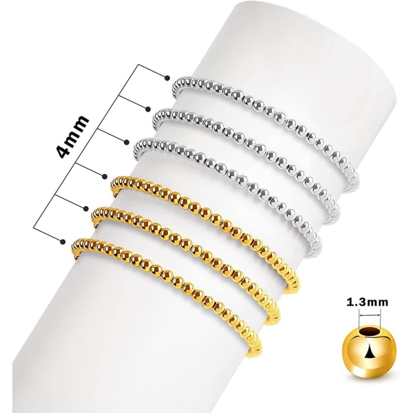1200 stk 4 mm afstandsstykke runde perler Glatte løse kugleperler til armbånd