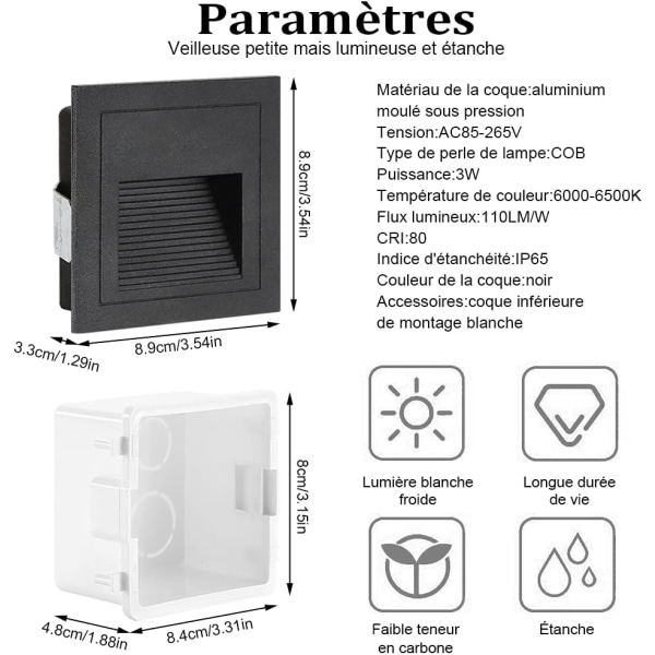 4 kpl 3W LED-upotusseinävalaisin, viileä valkoinen IP65 vedenpitävä S