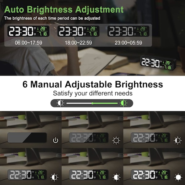 Digitalt vækkeur, vægur med alarm, morgen LED digital M