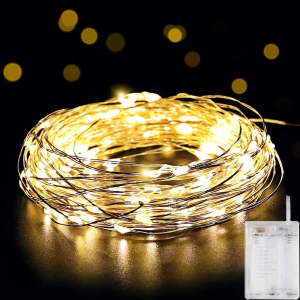 Julepynt soverom dekorasjon belysning kobbertråd lampekjede + vanntett batteriboks 5 meter 50 varmhvite lys