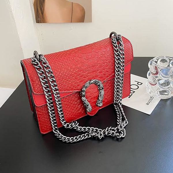 Crossbody skuldertaske til kvinder - Slangeprint læder