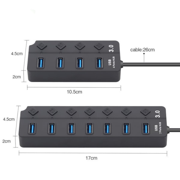 USB 3.0 Hub med - 7 porte Sort