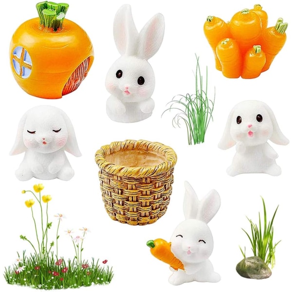 Kaninprydnader Chic kanin trädgårdsfigurer dekoration, harts påskharen bordsdekoration prydnader för våren eller hemmet 7 st.