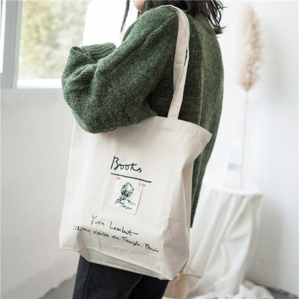 1 st canvas tote väska, axelväska med unikt tryck, återanvändbar
