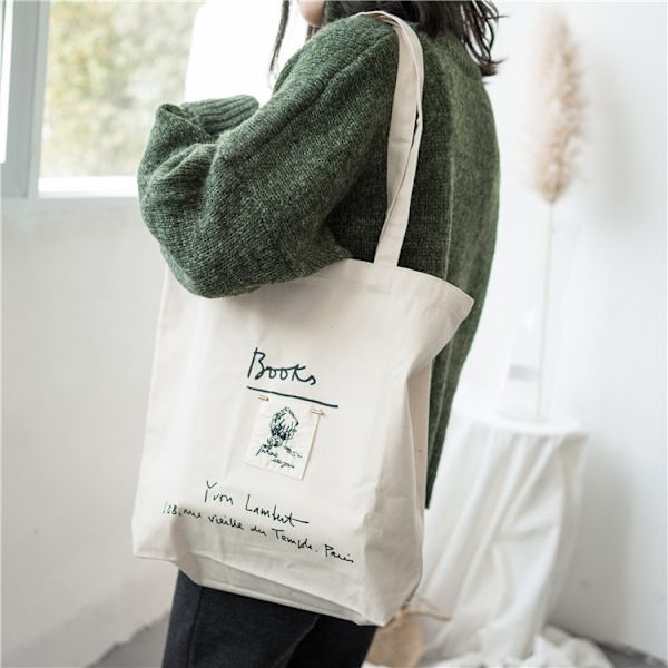 1 stk lerrets tote bag, skuldertaske med unikt trykk, gjenbrukbar