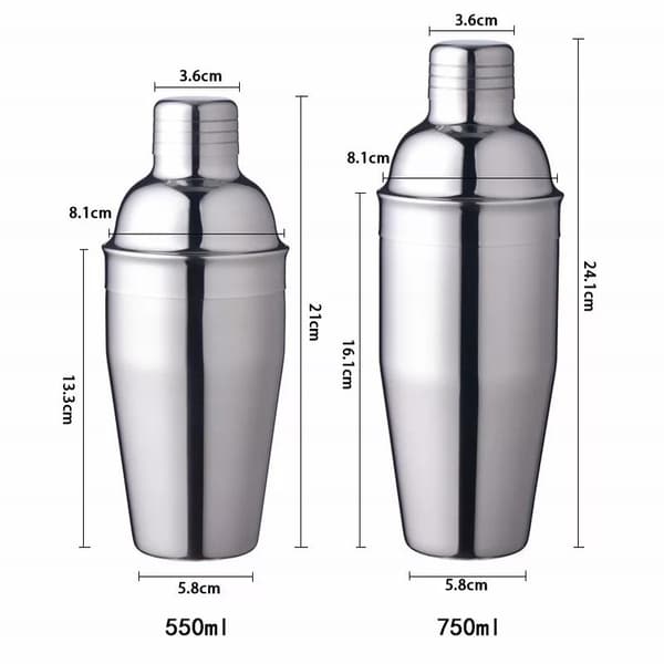 2-delt cocktail shaker - rustfritt stål med sil - 750 ml -