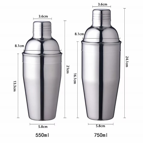 2-delt cocktailshaker - rustfrit stål med si - 750 ml -