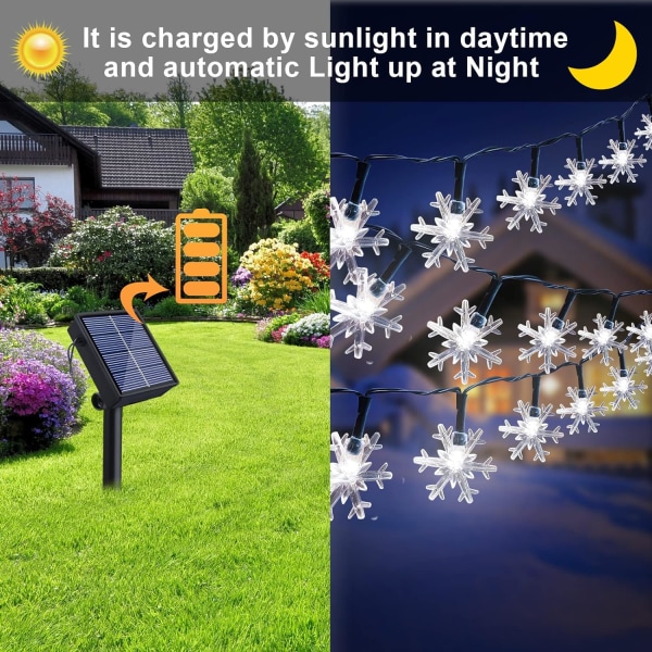 12M 100 LED Snøfnugg Julbelysning Vanntett 8 Lysmoduser O