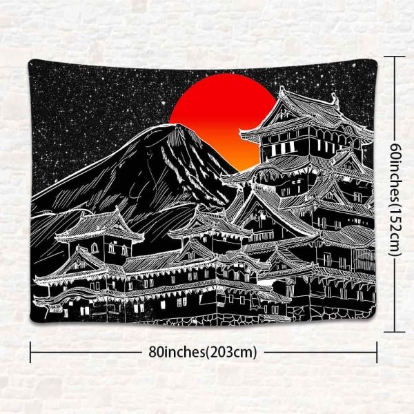 203,2 x 152,4 cm Japansk veggteppe, Japansk pagode, Fuji-fjellet,