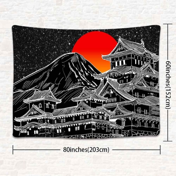 203,2 x 152,4 cmTapisserie japonaise, pagode du Japon, mont Fuji,