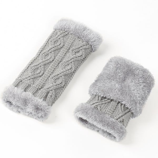1 par Rhombus Grey Women's Fingerless Handsker - Winter Mitten Glo