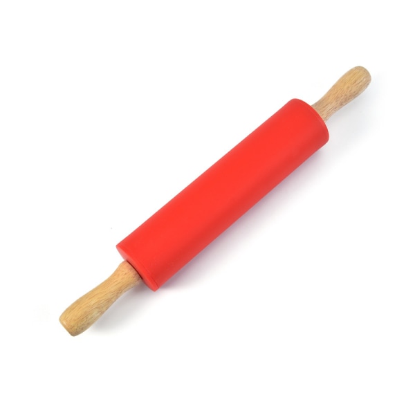 Silikone rullestift Non-stick overflade træhåndtag 4,3*30 cm (rød
