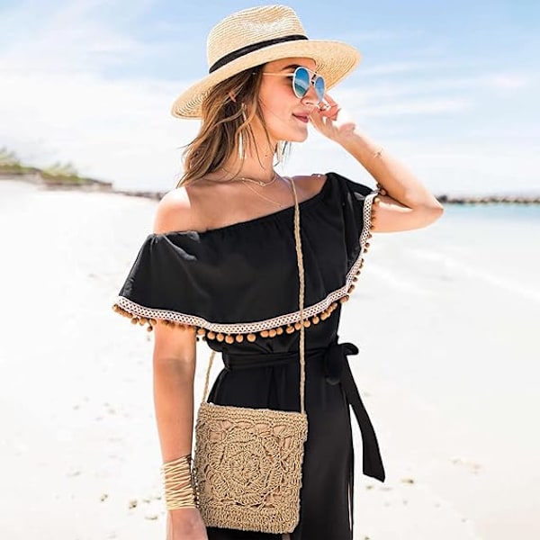 Halm Crossbody-väskor, damväskor i vävt sommarstrand Wic
