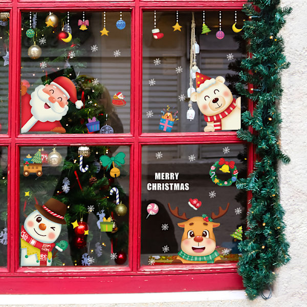 20*29 cm UV Statisk God Jul Jultomten glasdörrfönster B