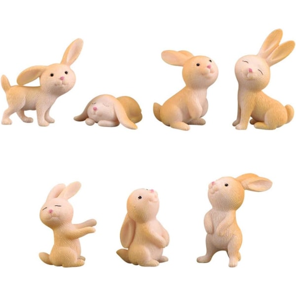 7 st Söt kanin Kanin Djurfigur Hantverk DIY Miniatyr Bonsai Dekoration Enkla prylar Hem Juldekoration Grå