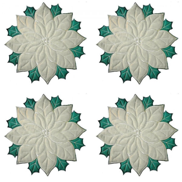 4 stk. Julebroderede bordplader Applique Poinsettia