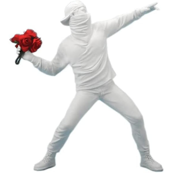 (Hvit) Resin Statue, Taxually Sculpture Banksy Flower Thrower St