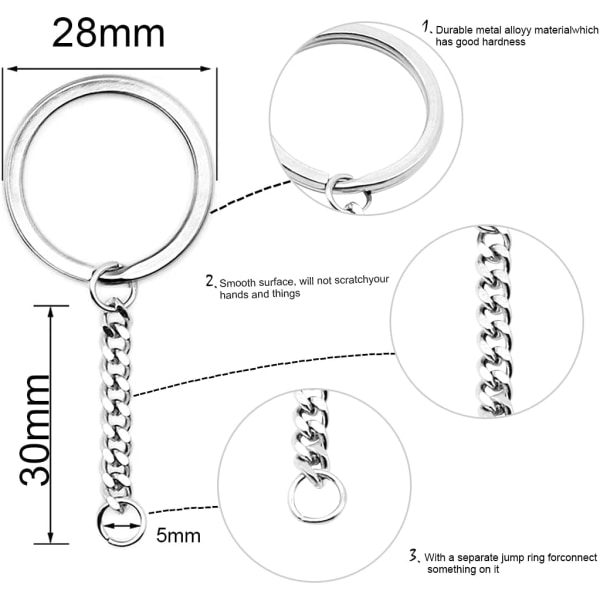 100 stk. nøgleringssæt med splitringe og kæder med kant B