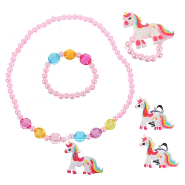 1 Set Girl Unicorn Barnsmycken Girl's Necklace Child's Rin