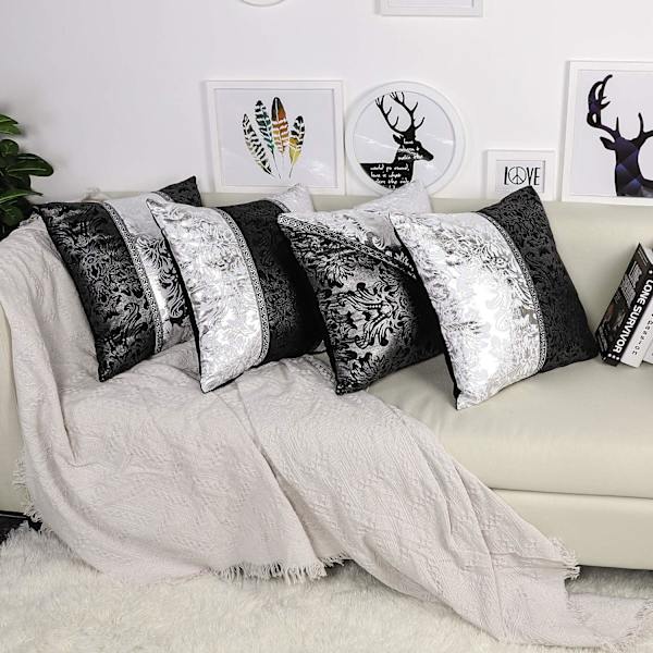 4 st soffa mönstrade kuddfodral kuddfodral hem vardagsrum sovrum heminredning, 45x45cm (svart och vitt porslin)