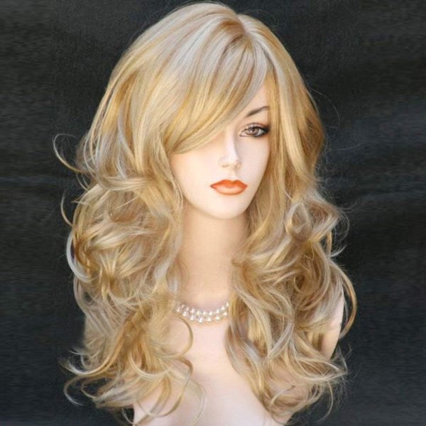 80 cm pitkä vaalea kihara aaltoileva blondi cosplay-peruukki