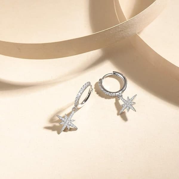 925 Sterling Silver Creolörhängen med Kompass/Cirkel/Daisy/Evil E