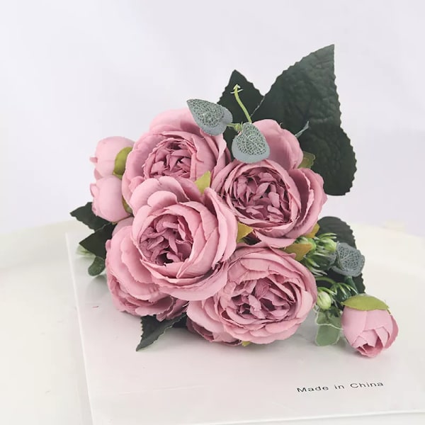 Simulerad rosa bröllopsbukett konstgjord blomsterdekoration vägg grön blomma siden vardagsrum matbord dekoration (lila)