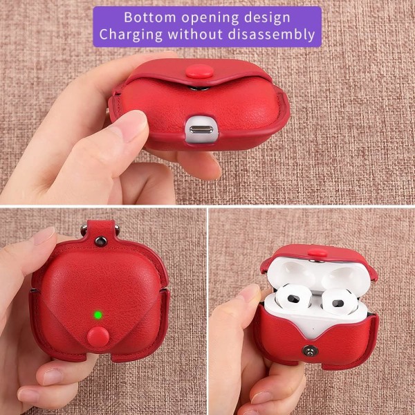 AirPods 3 3rd Generation Case Cover 2021 Läder med nyckelring, S