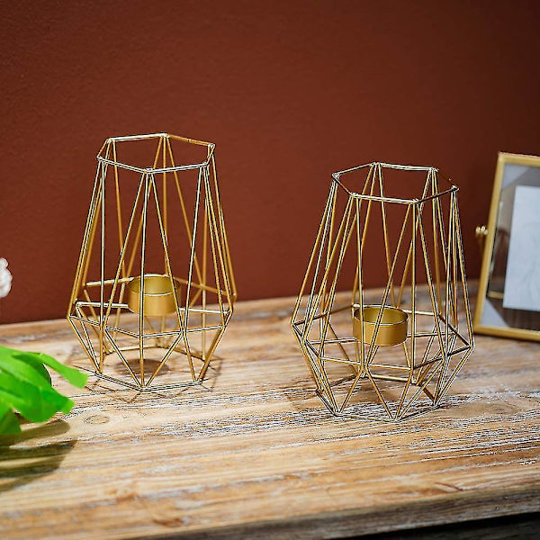 Sæt med 2 metal geometriske design te lys votive C