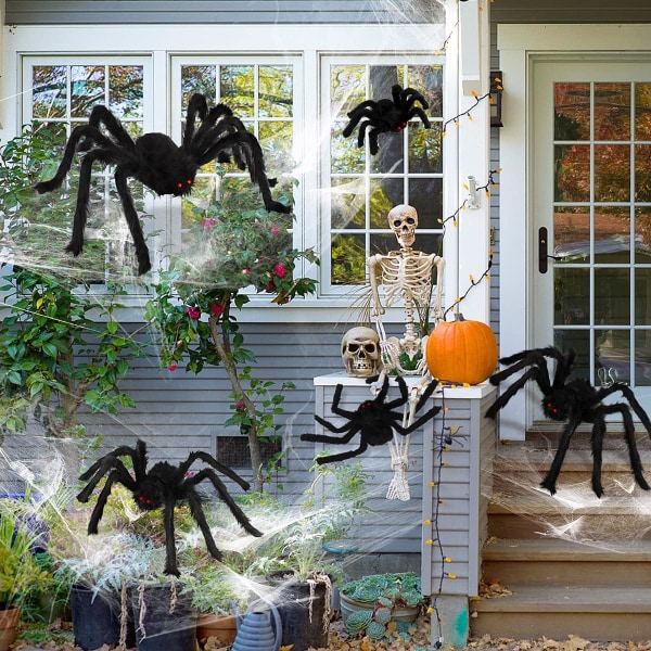 Halloween edderkopp dekorasjoner, 5 pakke gigantiske hårete edderkopp store Rea