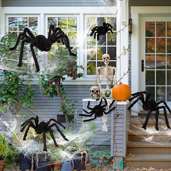 Halloween edderkoppe dekorationer, 5 pakke kæmpehårede edderkoppe store rea