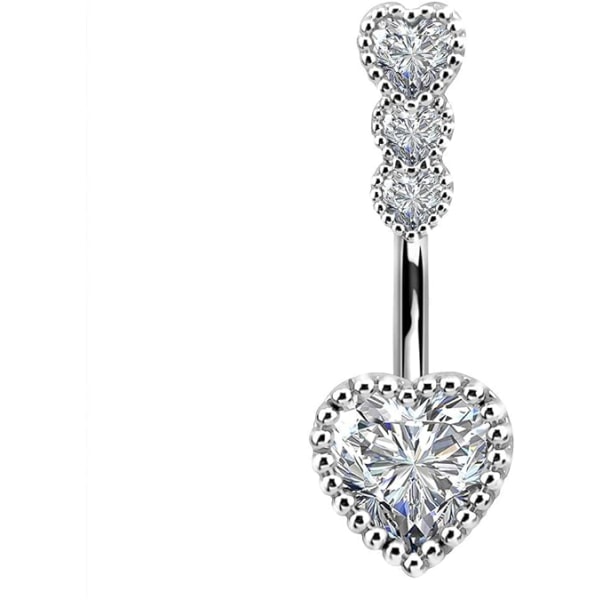 14G Belly Button Rings, Heart Belly Rings, Clear Shiny CZ 316L St