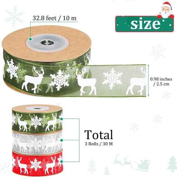 3 rullar julband 30m x 25mm breda, presentförpackningsband,