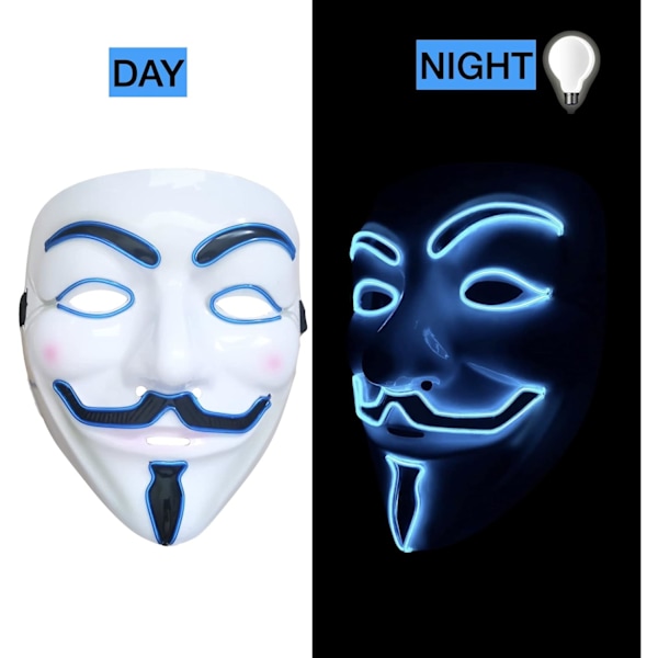 LED lysmaske V for Vendetta maske EL Wire lys opp Halloween