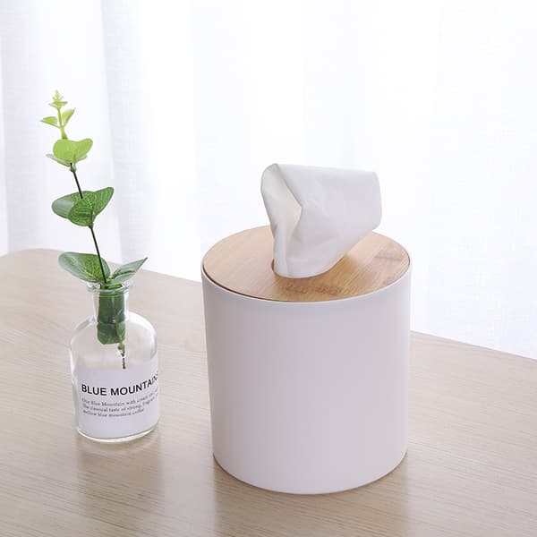 Plastfickbox med lock av bambu - Modern design - 12,5 x 13,3