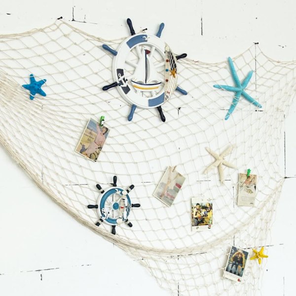 2 * 1m Middelhavet Dekorativt Fiskegarn Hengende Veggdekor Nautisk Strand Tema Fiskegarn Deko Beige for Hjem Stue Bar