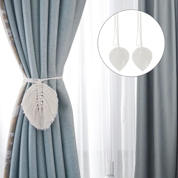 Set med 2 håndvevde gardinholdere, gardinholdere tau blad C