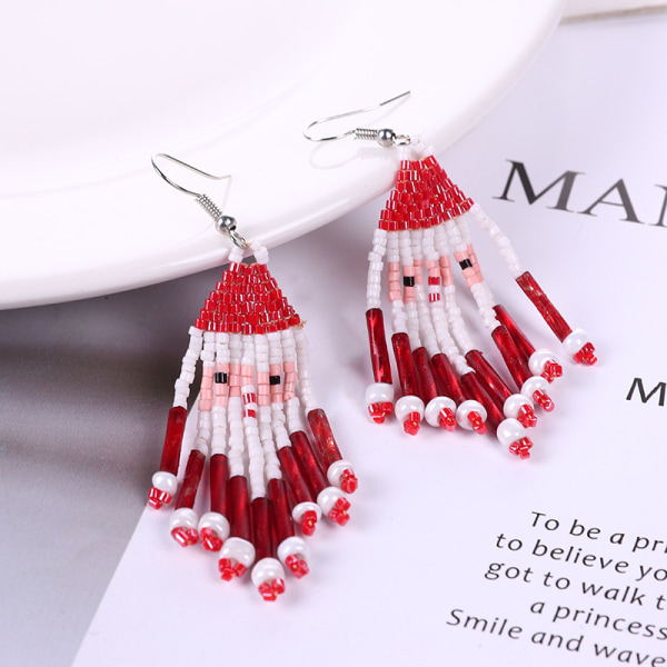 1 pair of Christmas earrings, Christmas pearl earrings, dangle earrings, rice pearl earrings, simple Christmas tassel earrings for women