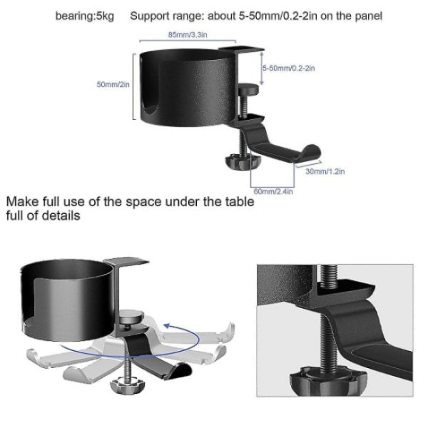 Skrivebordskoppholder med hodetelefonholder Anti Spill Koppholder for D