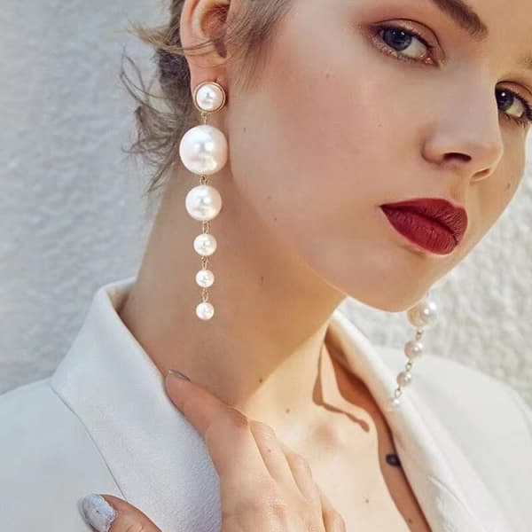 Kvinde Perle Øreringe Lange Dangle Øre Manchet Stud Øreringe Eardrop J