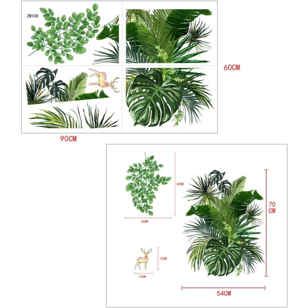 DIY Väggklistermärke Tropisk Växtblad Palmträd Väggmålningar Avtagbar W