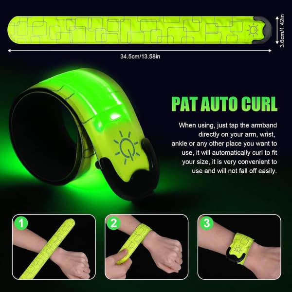 2-pack lysande armband (gröna) LED Slap Säkerhetsarmband för barn