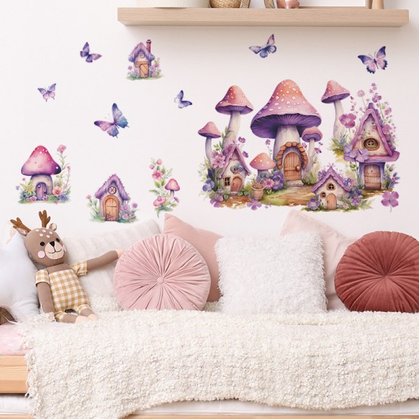 Creative cartoon mushroom house butterfly flowers children's room