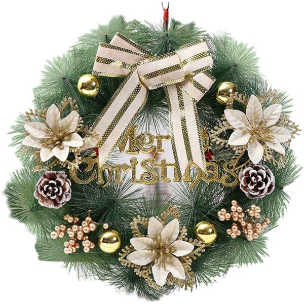 Jouluseppele, Seppeleet ulko-etuovelle, Jouluoven koristeet, Riippuva oven seppelekoristeet 30cm (raidallinen kulta)