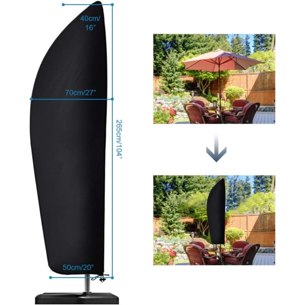 Parasolskydd, Vattentätt, Vindtätt, Extra Starkt Ripstop 210D Oxfordtyg Extra Stort Snedställd Parasollskydd med Dragkedja (265*50*70*40cm) - Svart