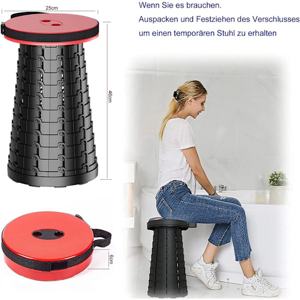 Hopfällbar campingpall i plast, lätt för camping