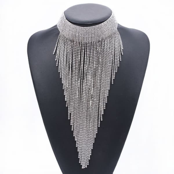 Rhinestone Statement Halsband för Kvinnor, Tassel Bib Choker Krage