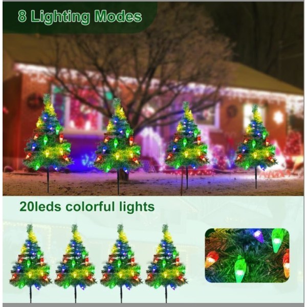 4-pack 20 LED C6 julgranar med jordgubbsljus, Solar Ga