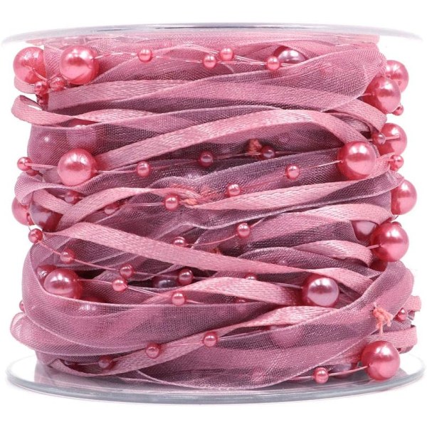 1 kpl (vaaleanpunainen) Sifonki Artificial Pearl Ribbon