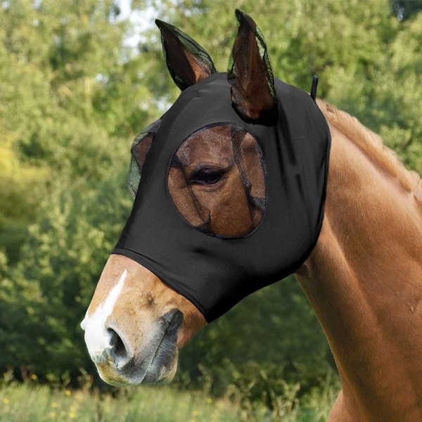 Hästmask Fly Repellent Andningsbar Stretch Stickad Mesh Velcro M